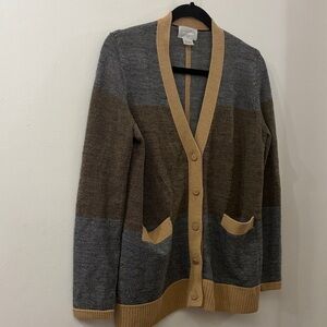 M. Patmos women’s small Gray and Brown Cardigan Sweater - 100% extra fine wool
